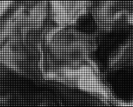 Abstract organic morphing halftone dot pattern in white on black, vector background with copy space