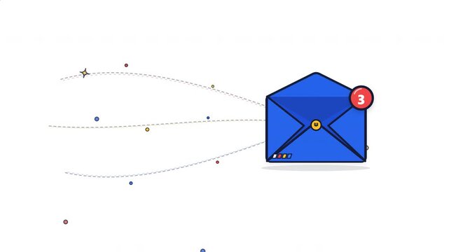 Email notification icon with message indicator and flying envelopes