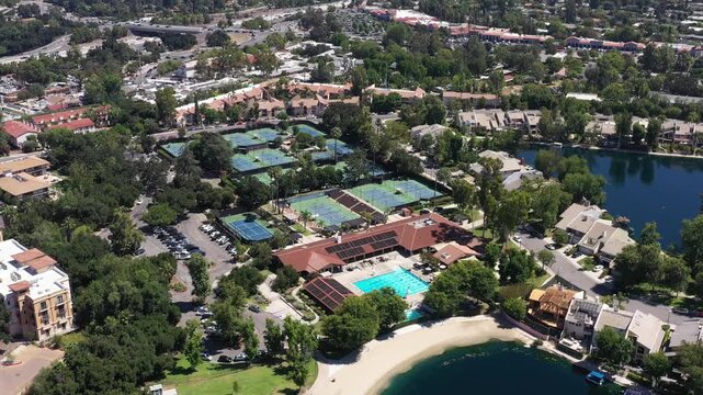 Aerial view of golf course fairways and greens in Pasadena