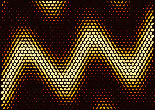 Abstract wave halftone dot pattern in fiery red and orange, vector background with copy space