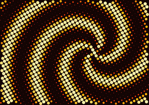 Abstract swirl halftone dot pattern in fiery red and orange, vector background with copy space