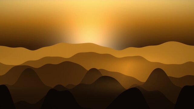 Layered golden hour mountain ridges at dawn with drifting mist, nature documentary background, 4K seamless loop, for true crime stories