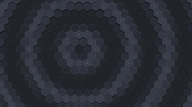 Modular regular hexagon geometric shapes rippling in a smooth parametric wave movement.