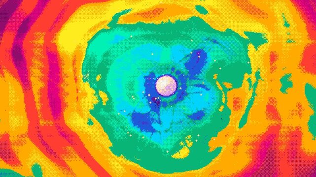 8-bit pixelated psychedelic void pulsating with vibrant colors, abstract digital art representing a journey through consciousness, retro gaming style cosmic tunnel morphing and expanding continuously