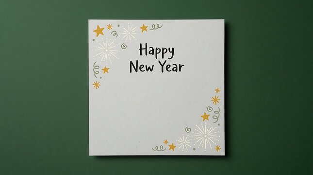 Festive happy new year card with star decorations on green background