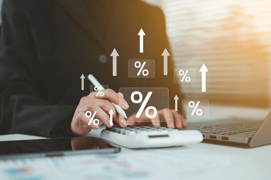 Interest rates and dividend yield concept, investors calculating profits and costs, stock market returns, long term investment strategies, retirement planning, and financial success.