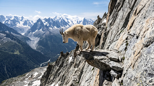 Mountain Goat Balancing on Steep Rocky Cliff