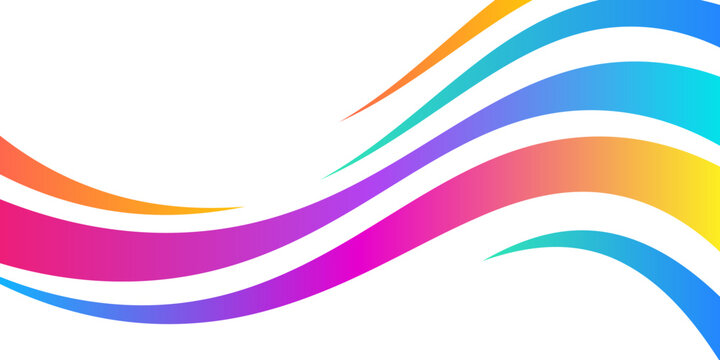 Abstract colorful wavy lines with curved ribbon. Vibrant gradient background. Vector illustration