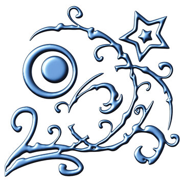 Y2K Frutiger Metro Cybersigilism 3D Chrome Blue Sigil Vine Star Swirl Ornament PNG