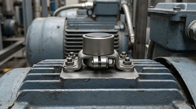 Industrial Vibration Monitoring Sensor Mounted on Electric Motor for Predictive Maintenance