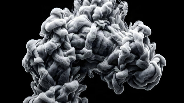 Macro view of white ink swirling in water creating elegant abstract smoke clouds with cloud black background dynamic art fluid dynamics dispersion chemistry creative