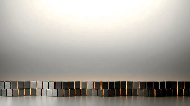 Brushed Metallic Blocks with Warm Backlight on Studio Background