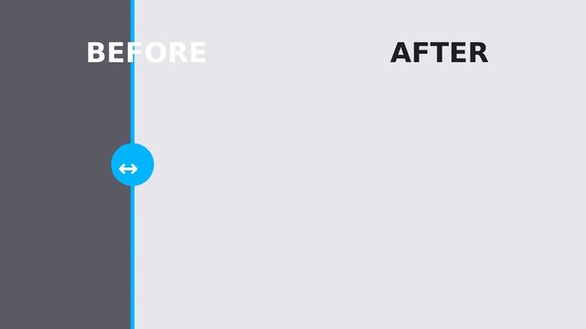 Before and after comparison slider with blue handle moving across dark gray and light gray background screen