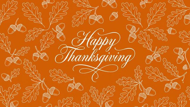 Happy Thanksgiving greeting background with autumn leaves and acorns pattern