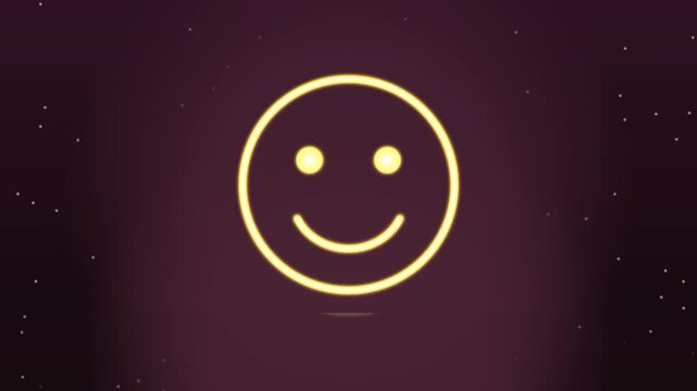 Glowing Neon Smiley Face Icon on Dark Background, Yellow Glowing Emoticon Motion Graphic, Happy Customer Feedback Symbol Video