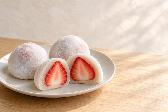 赤いいちごの断面が見えるいちご大福