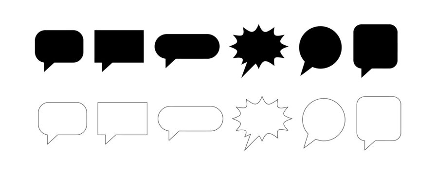 Collection of black speech bubbles and comic book elements silhouette