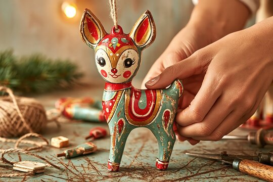 Wooden deer Christmas ornament hand made craft festive holiday decor