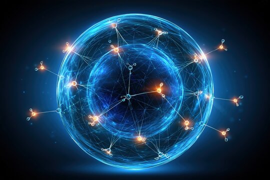 Molecular structure sphere science technology glowing blue background
