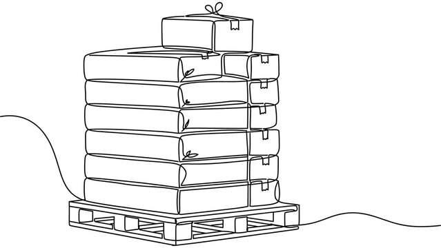 Stacked boxes on pallet white background.