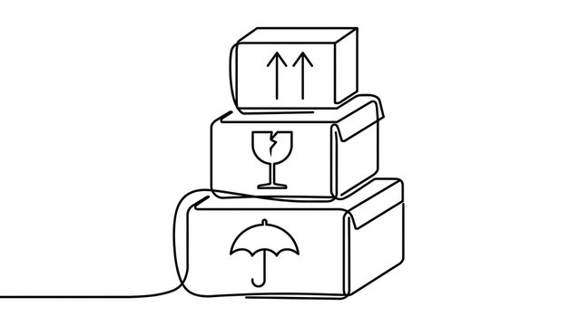 Stacked boxes with symbols on white background.