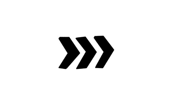 Black Triple Arrows Pointing Right Wiggle Animation on White Background with Loop