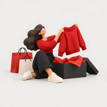 블랙프라이데이 패션 쇼핑과 온라인 구매 라이프스타일 3D 캐릭터 일러스트 Generating AI