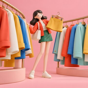 블랙프라이데이 패션 쇼핑과 온라인 구매 라이프스타일 3D 캐릭터 일러스트 Generating AI