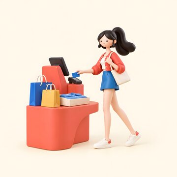 블랙프라이데이 패션 쇼핑과 온라인 구매 라이프스타일 3D 캐릭터 일러스트 Generating AI