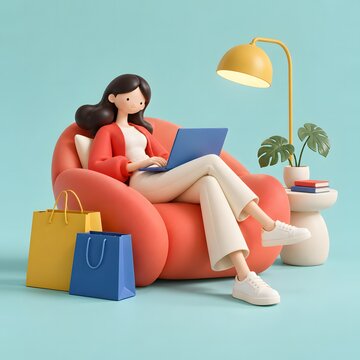 블랙프라이데이 패션 쇼핑과 온라인 구매 라이프스타일 3D 캐릭터 일러스트 Generating AI
