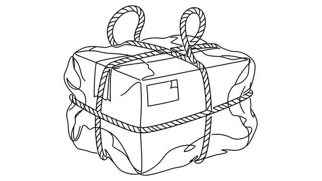 Tied cardboard box with rope on white background.