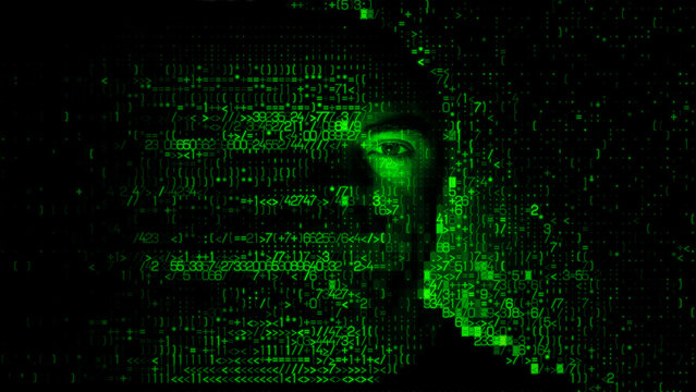 Man's Face made of Computer Data, illustrating AI Generated Persona Concept.