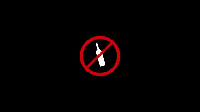 Prohibition sign animation displays a restricted beverage bottle symbol. Safety compliance rules guide prohibition sign. Regulation consoles use prohibition sign.