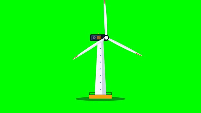 Offshore Wind Turbine with Spinning Dynamo Generator Green Screen Animation.