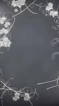 Vertical video: Drawing thin pale lines causing silver vine frame forming on gray backdrop