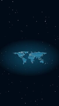 Vertical video: Lighting left activating world map showing nodes arcs halo UI panels in navy stars