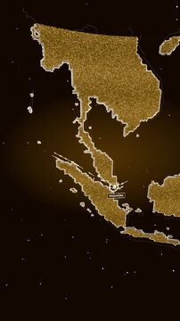 Vertical video: Arriving comet marker revealing gold map in space, showing SINGAPORE, beams, data