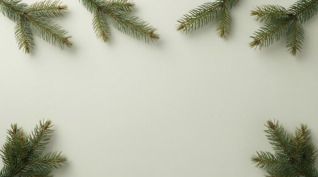 Evergreen branches frame empty white space for seasonal holiday design