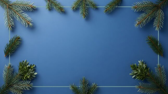 Tropical foliage border with blue background flat lay composition