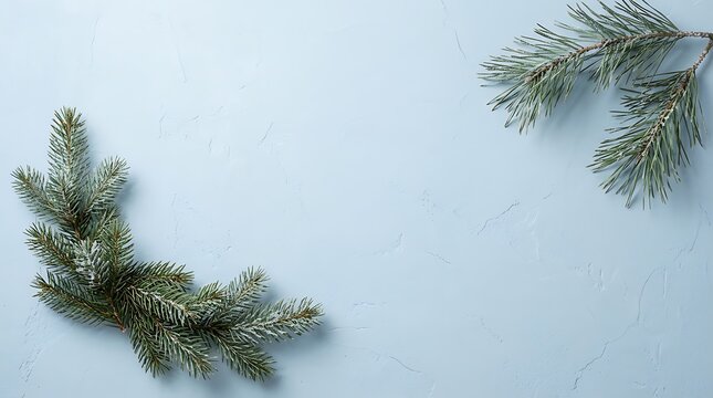Abstract botanical frame with lush green foliage on light blue background