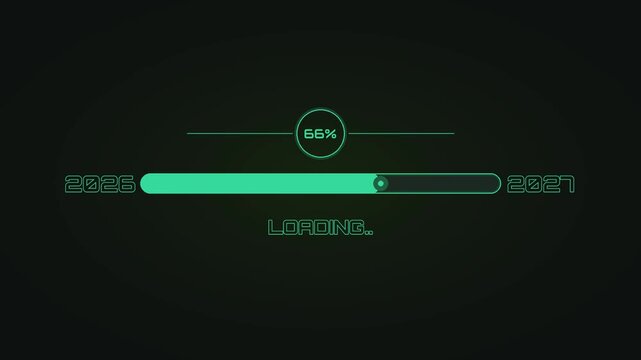 Loading 2026 to 2027 animation emerald neon bar one hundred