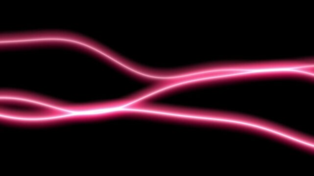 Glowing pink neon lines light waves flowing horizontally across black background with electric energy pulses and vibrant glowing linear trajectories seamless loop animation