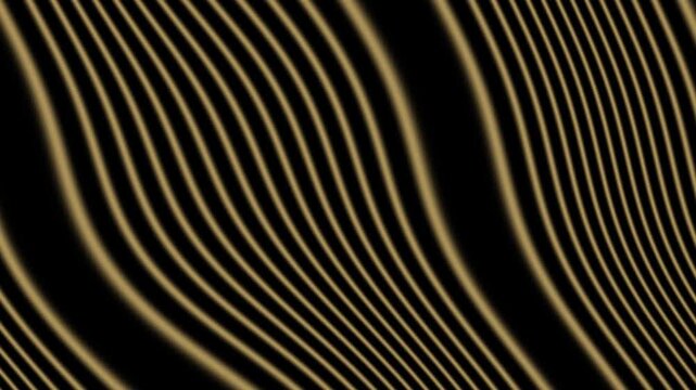 Glowing golden brown metallic curved lines moving diagonally across a dark space creating a dynamic optical pattern and futuristic depth with seamless loop animation