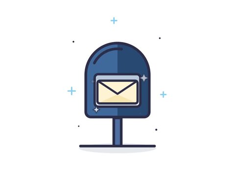 Mailbox Icon with Envelope Pop-up Animation, Minimalist Flat 2D Graphic for Newsletter, Email Marketing, and Corporate