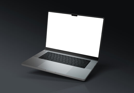 Modern laptop mockup on black background silver color. 3d rendering