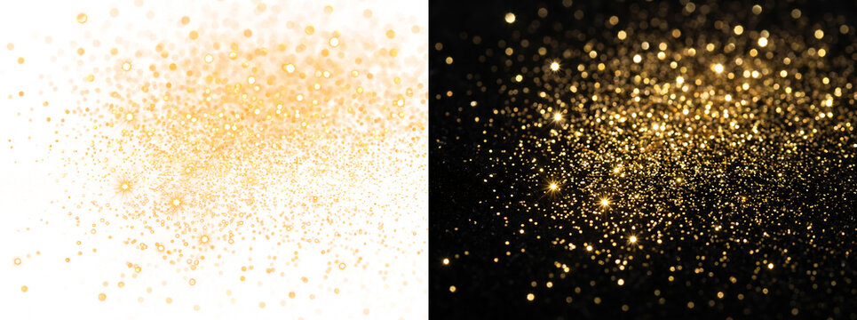 Sparkling gold glitter dust, shimmering golden particles, luxury festive holiday design elements for celebration