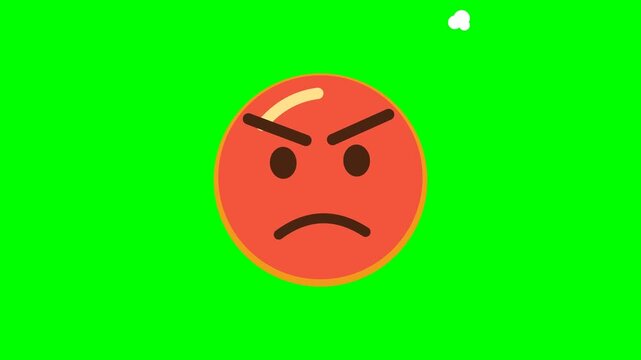 Angry emoji turning red with steam on green screen