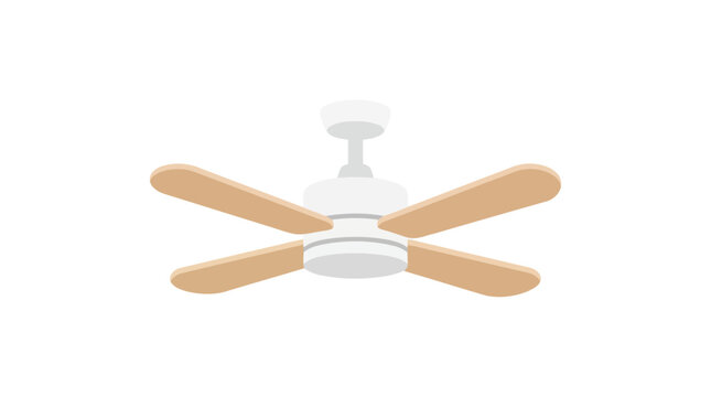 Ceiling fan with wooden blades is presented in a flat vector style