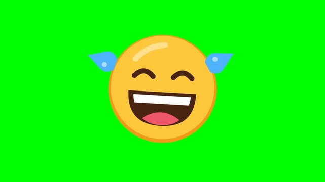 Laughing emoji with tears of joy on green screen