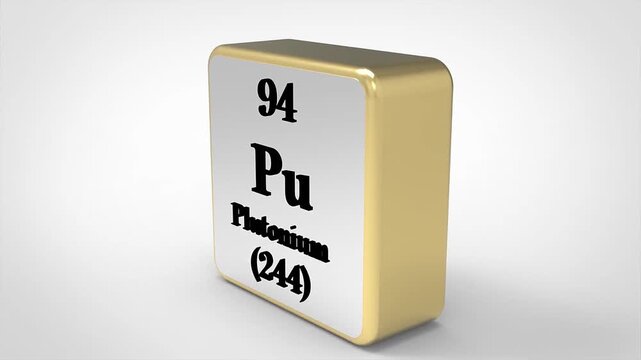3D Rotating Plutonium Pu Element From Periodic Table, 90 Degree Rotation, Scientific Chemistry Concept, 4K Clean Render